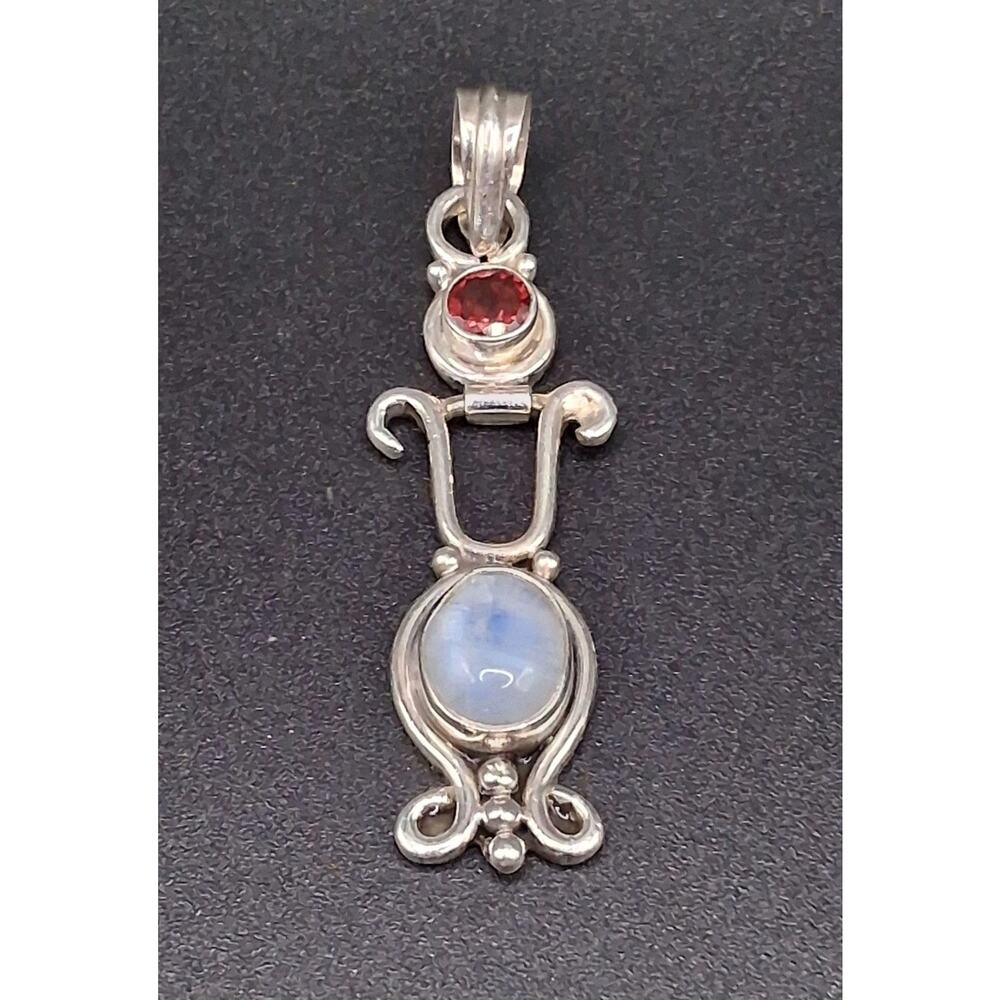 Garnet Moonstone Pendant, 925 Sterling Silver, Bohemian Aesthetic, Real Gems